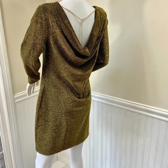 MICHAEL Michael Kors Metallic Cowl Back Gold Sheath Dress, M - Picture 12 of 16